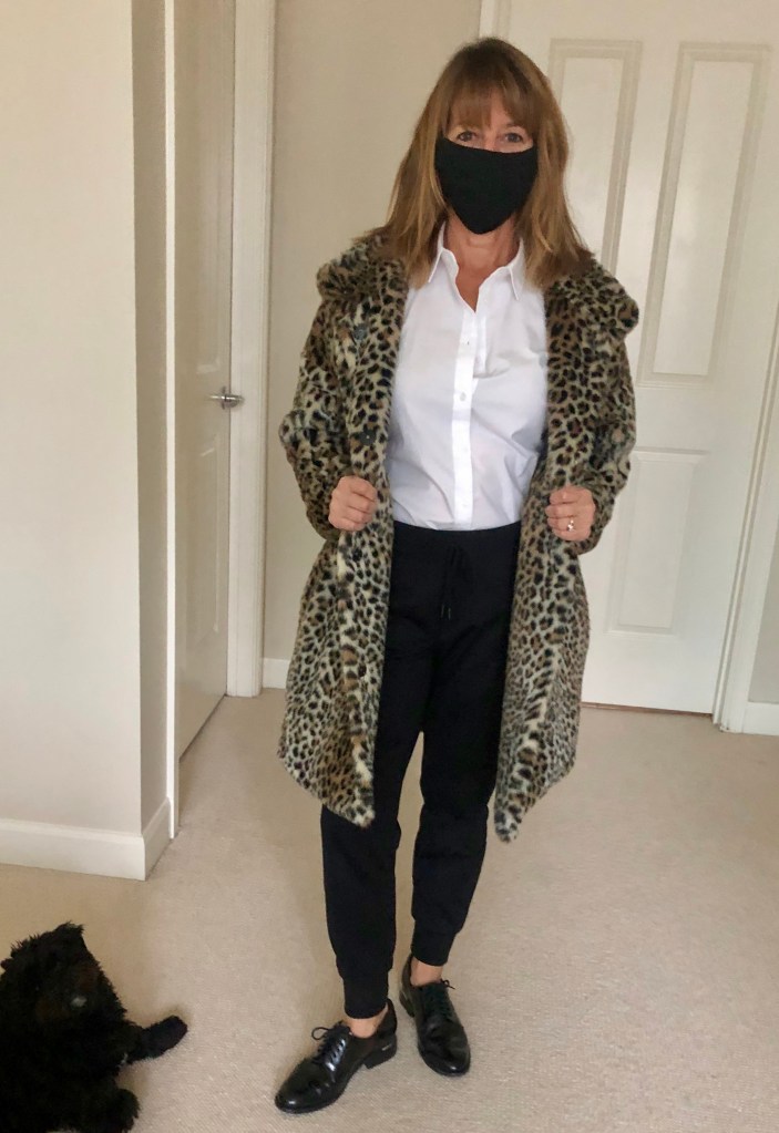 Faux Fur Coat, Loafers (Oxfords) and Mask!