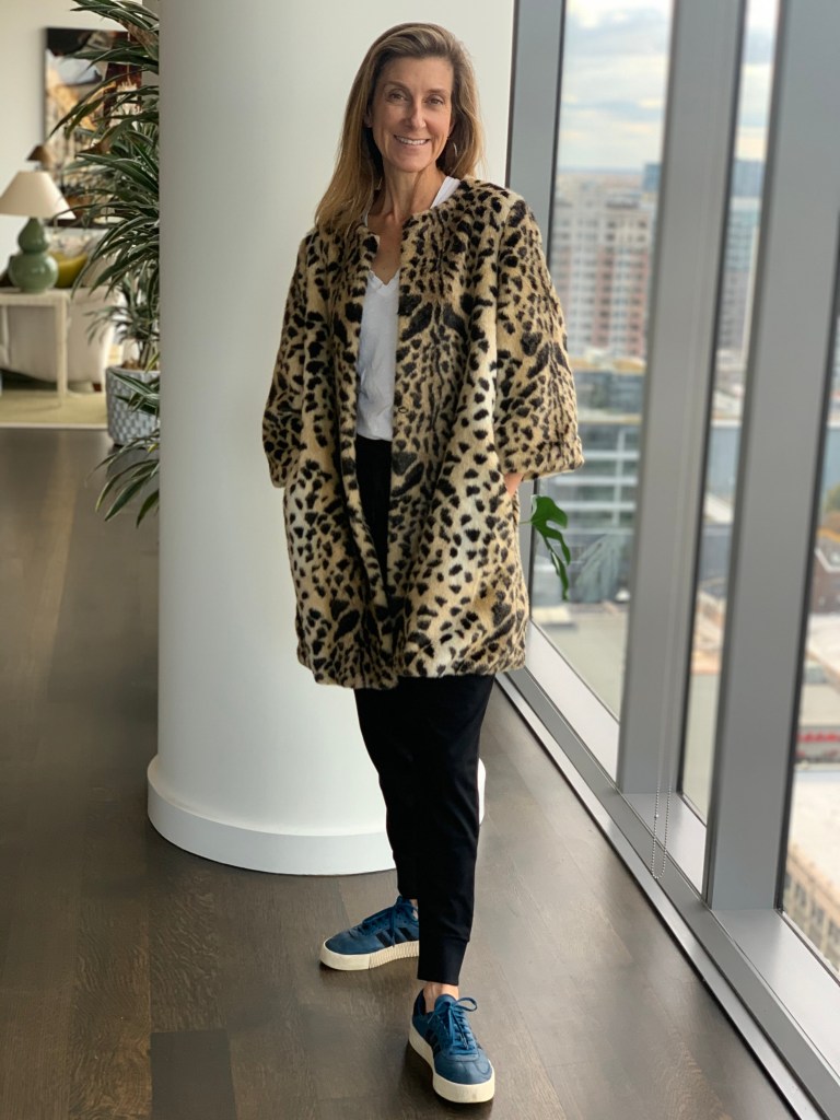 Faux fur, sneakers and joggers